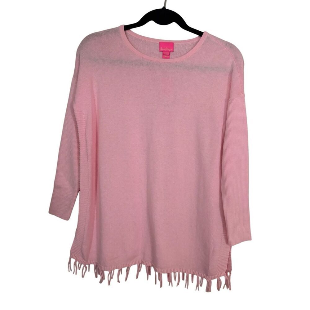 Girls Lilly Pulitzer Mini Ramona Sweater SZ XL Baby Pink Cotton Fringe Preppy